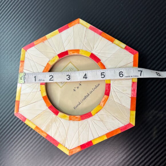 Pūrva 4" x 4" Handcrafted Picture Frame Hexagon With Colorful Border - Picture 8 of 10